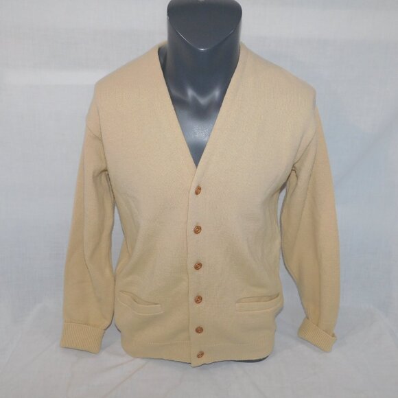 VTG 60s 70s Terry Williams Canada Mens M Tan Wool Blend button Cardigan Sweater - Picture 10 of 10